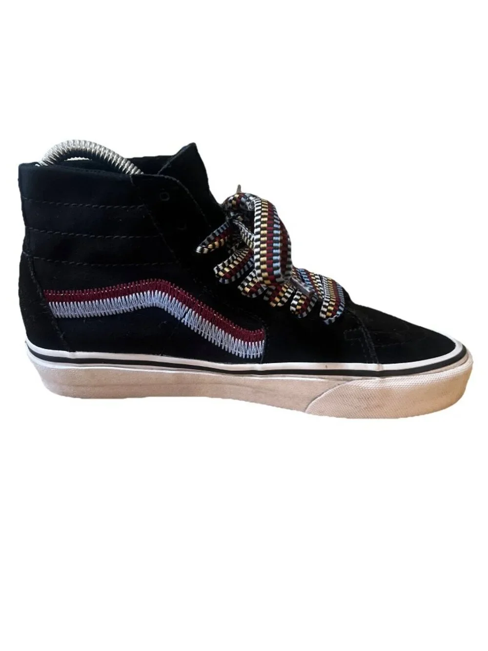Vans Sk8-Hi® Tapered  Shoes Platform Women Suede Canvas Black Sz 7 Embroidered